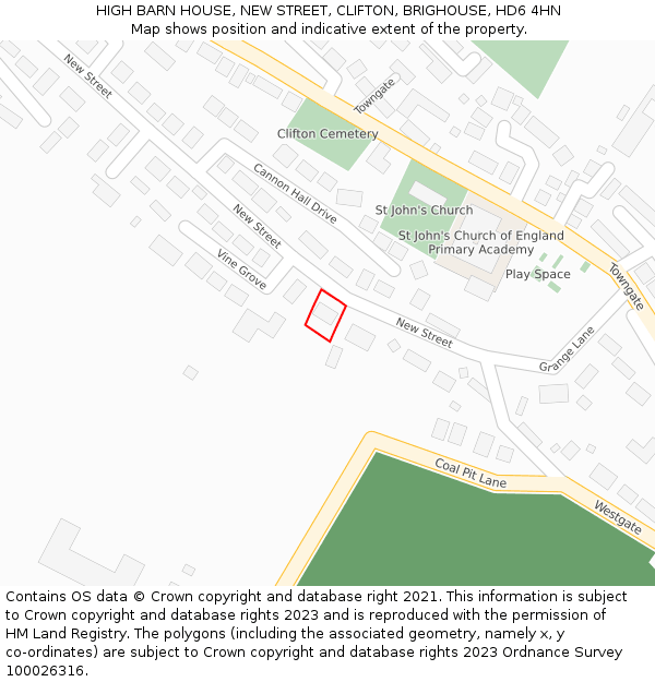 HIGH BARN HOUSE, NEW STREET, CLIFTON, BRIGHOUSE, HD6 4HN: Location map and indicative extent of plot