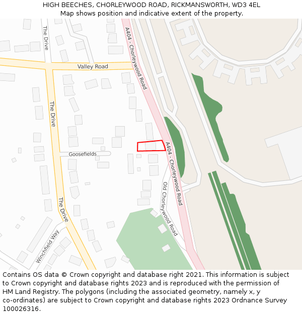 HIGH BEECHES, CHORLEYWOOD ROAD, RICKMANSWORTH, WD3 4EL: Location map and indicative extent of plot