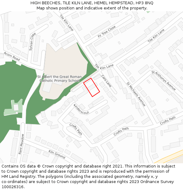 HIGH BEECHES, TILE KILN LANE, HEMEL HEMPSTEAD, HP3 8NQ: Location map and indicative extent of plot