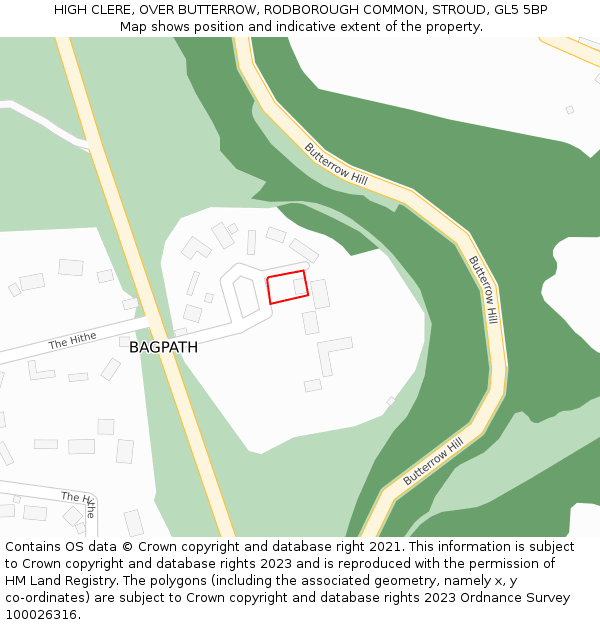 HIGH CLERE, OVER BUTTERROW, RODBOROUGH COMMON, STROUD, GL5 5BP: Location map and indicative extent of plot