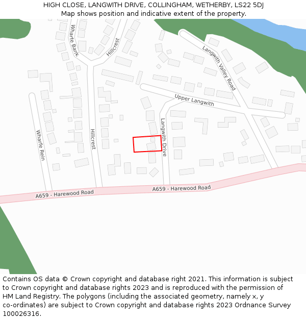 HIGH CLOSE, LANGWITH DRIVE, COLLINGHAM, WETHERBY, LS22 5DJ: Location map and indicative extent of plot