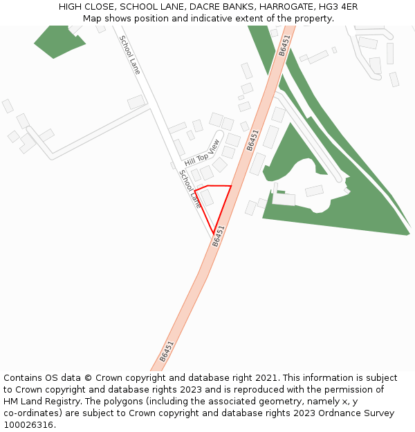 HIGH CLOSE, SCHOOL LANE, DACRE BANKS, HARROGATE, HG3 4ER: Location map and indicative extent of plot