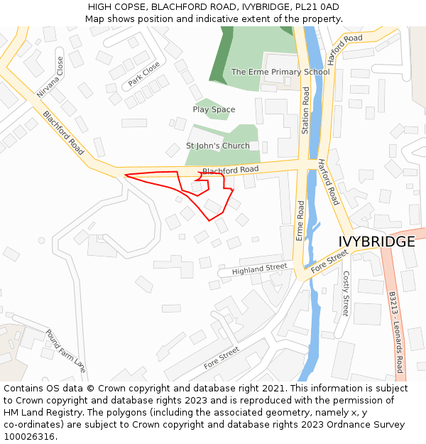 HIGH COPSE, BLACHFORD ROAD, IVYBRIDGE, PL21 0AD: Location map and indicative extent of plot