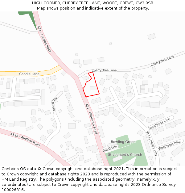 HIGH CORNER, CHERRY TREE LANE, WOORE, CREWE, CW3 9SR: Location map and indicative extent of plot