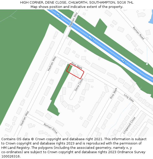 HIGH CORNER, DENE CLOSE, CHILWORTH, SOUTHAMPTON, SO16 7HL: Location map and indicative extent of plot