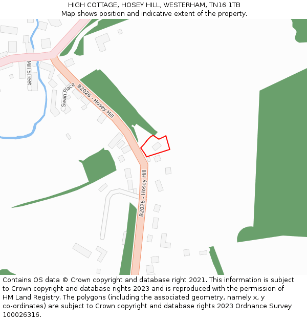 HIGH COTTAGE, HOSEY HILL, WESTERHAM, TN16 1TB: Location map and indicative extent of plot