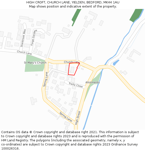 HIGH CROFT, CHURCH LANE, YIELDEN, BEDFORD, MK44 1AU: Location map and indicative extent of plot