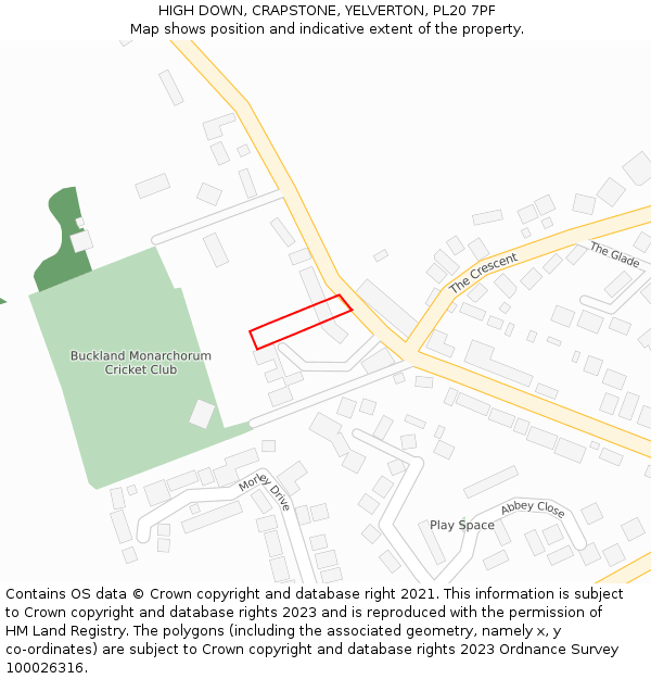 HIGH DOWN, CRAPSTONE, YELVERTON, PL20 7PF: Location map and indicative extent of plot