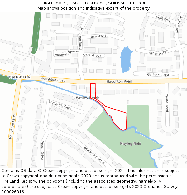 HIGH EAVES, HAUGHTON ROAD, SHIFNAL, TF11 8DF: Location map and indicative extent of plot