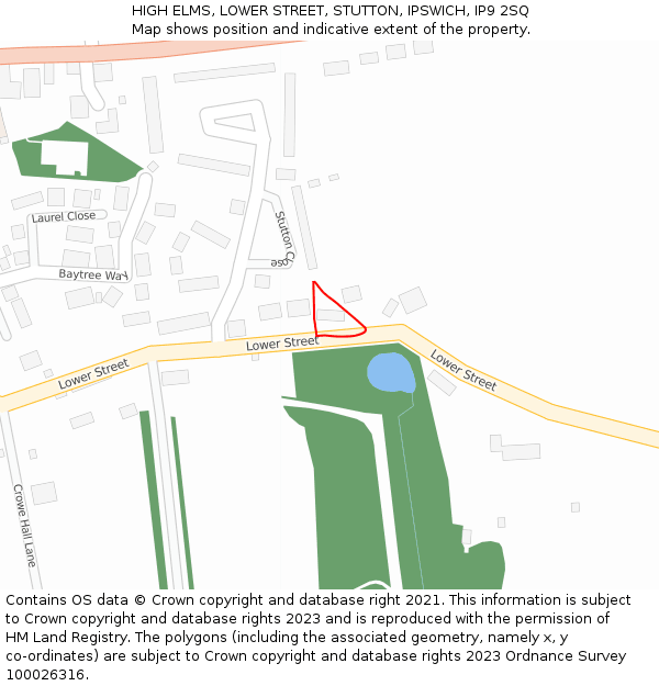 HIGH ELMS, LOWER STREET, STUTTON, IPSWICH, IP9 2SQ: Location map and indicative extent of plot