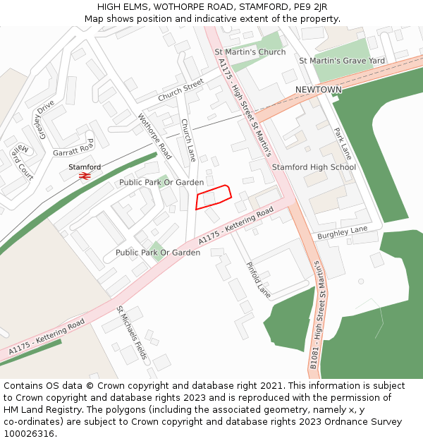 HIGH ELMS, WOTHORPE ROAD, STAMFORD, PE9 2JR: Location map and indicative extent of plot