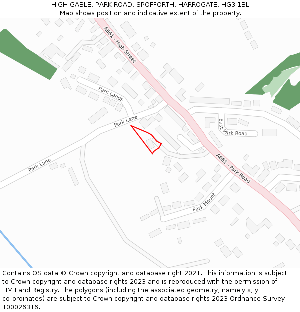 HIGH GABLE, PARK ROAD, SPOFFORTH, HARROGATE, HG3 1BL: Location map and indicative extent of plot