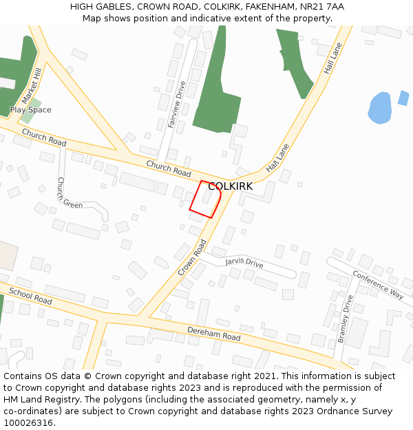 HIGH GABLES, CROWN ROAD, COLKIRK, FAKENHAM, NR21 7AA: Location map and indicative extent of plot