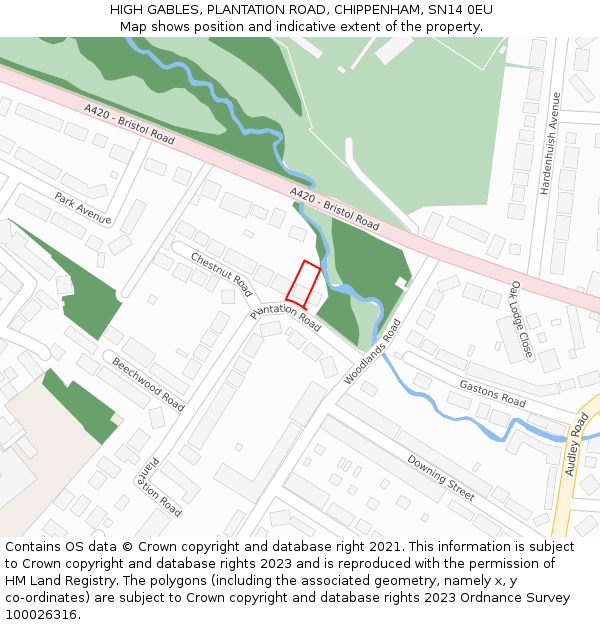 HIGH GABLES, PLANTATION ROAD, CHIPPENHAM, SN14 0EU: Location map and indicative extent of plot