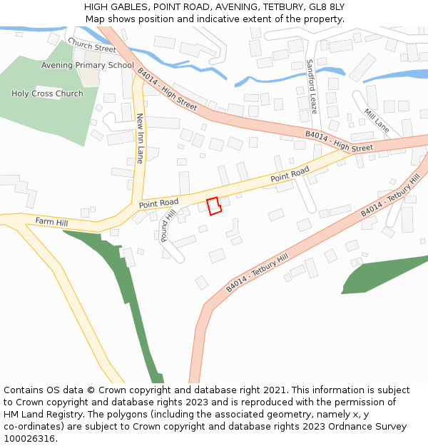 HIGH GABLES, POINT ROAD, AVENING, TETBURY, GL8 8LY: Location map and indicative extent of plot