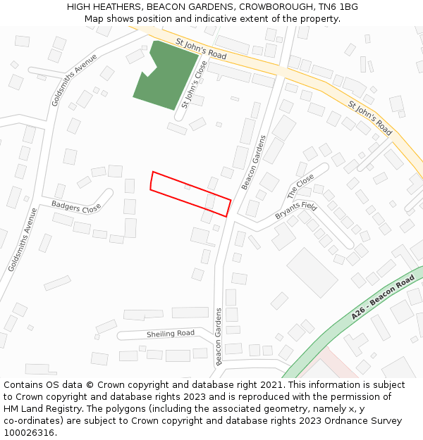 HIGH HEATHERS, BEACON GARDENS, CROWBOROUGH, TN6 1BG: Location map and indicative extent of plot