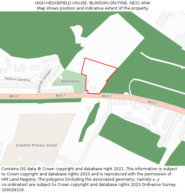 HIGH HEDGEFIELD HOUSE, BLAYDON-ON-TYNE, NE21 4NW: Location map and indicative extent of plot