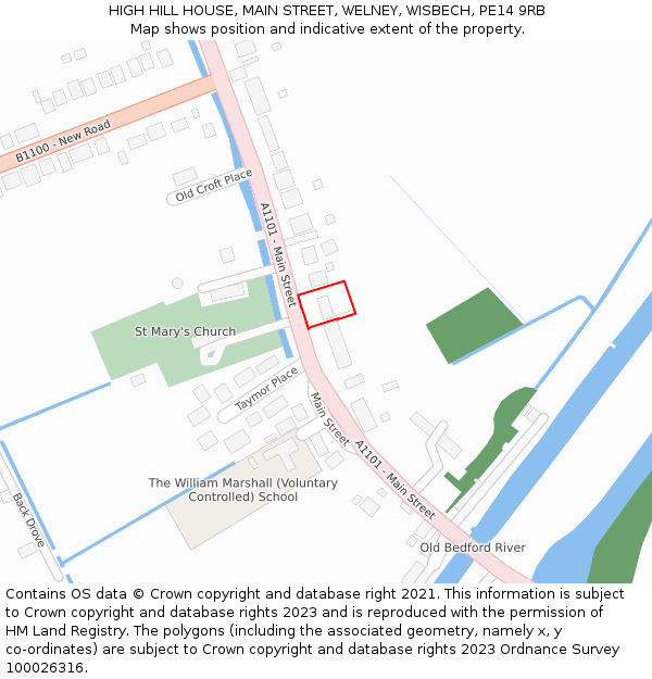 HIGH HILL HOUSE, MAIN STREET, WELNEY, WISBECH, PE14 9RB: Location map and indicative extent of plot