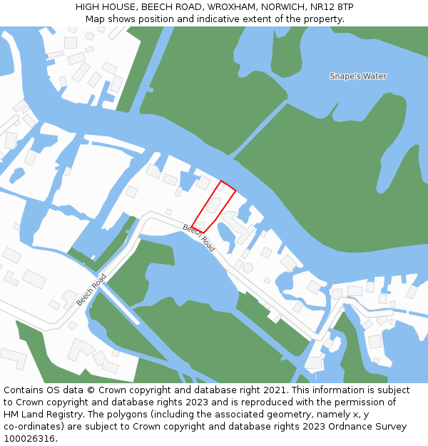 HIGH HOUSE, BEECH ROAD, WROXHAM, NORWICH, NR12 8TP: Location map and indicative extent of plot