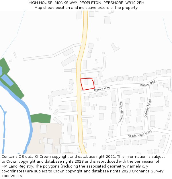 HIGH HOUSE, MONKS WAY, PEOPLETON, PERSHORE, WR10 2EH: Location map and indicative extent of plot