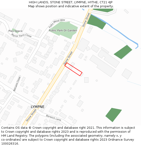 HIGH LANDS, STONE STREET, LYMPNE, HYTHE, CT21 4JP: Location map and indicative extent of plot