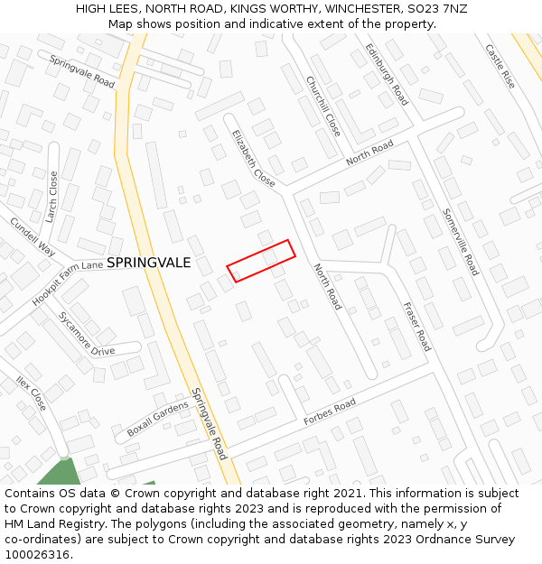 HIGH LEES, NORTH ROAD, KINGS WORTHY, WINCHESTER, SO23 7NZ: Location map and indicative extent of plot