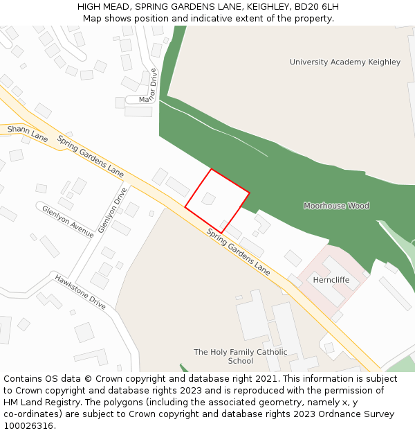 HIGH MEAD, SPRING GARDENS LANE, KEIGHLEY, BD20 6LH: Location map and indicative extent of plot