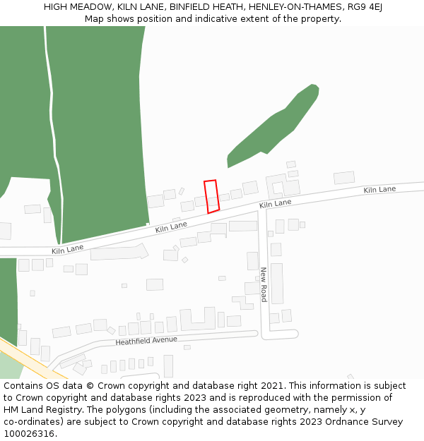 HIGH MEADOW, KILN LANE, BINFIELD HEATH, HENLEY-ON-THAMES, RG9 4EJ: Location map and indicative extent of plot