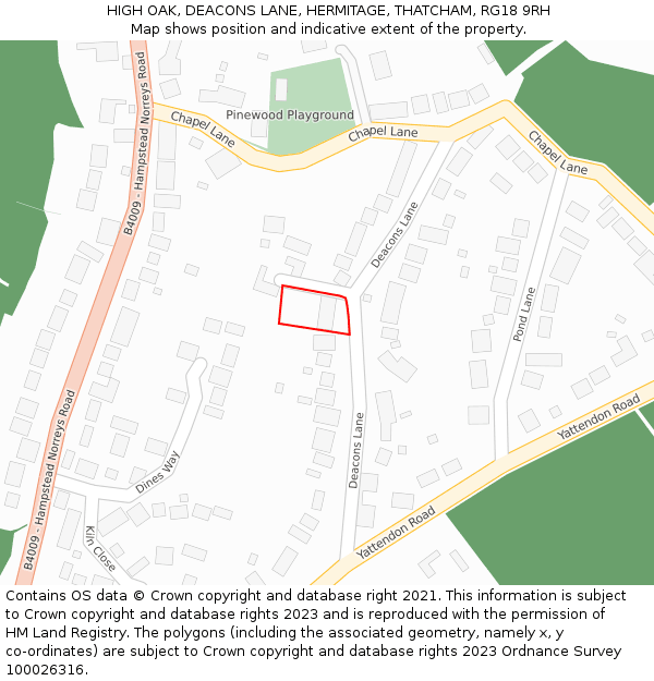 HIGH OAK, DEACONS LANE, HERMITAGE, THATCHAM, RG18 9RH: Location map and indicative extent of plot