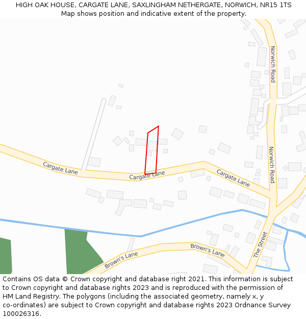 HIGH OAK HOUSE, CARGATE LANE, SAXLINGHAM NETHERGATE, NORWICH, NR15 1TS: Location map and indicative extent of plot