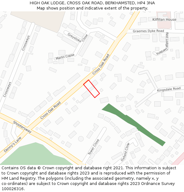 HIGH OAK LODGE, CROSS OAK ROAD, BERKHAMSTED, HP4 3NA: Location map and indicative extent of plot