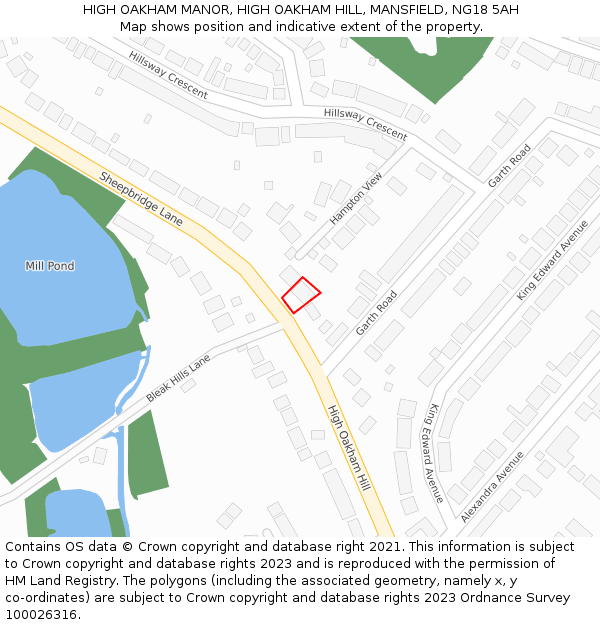 HIGH OAKHAM MANOR, HIGH OAKHAM HILL, MANSFIELD, NG18 5AH: Location map and indicative extent of plot