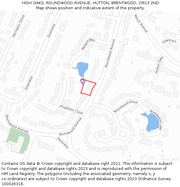 HIGH OAKS, ROUNDWOOD AVENUE, HUTTON, BRENTWOOD, CM13 2ND: Location map and indicative extent of plot