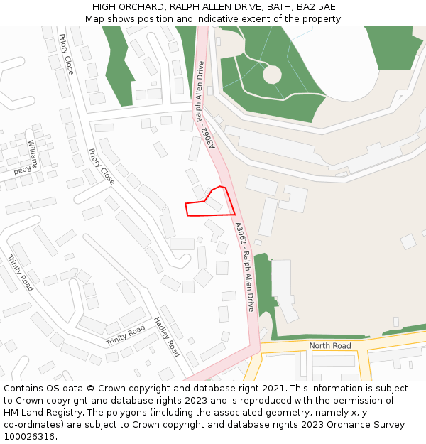 HIGH ORCHARD, RALPH ALLEN DRIVE, BATH, BA2 5AE: Location map and indicative extent of plot