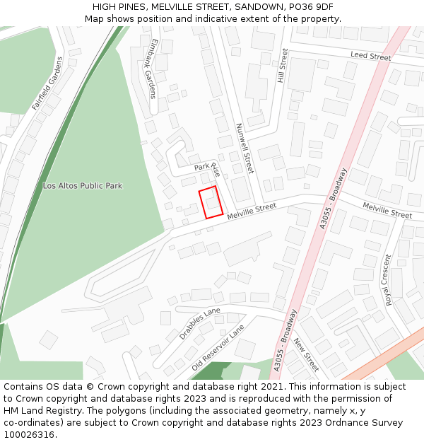 HIGH PINES, MELVILLE STREET, SANDOWN, PO36 9DF: Location map and indicative extent of plot