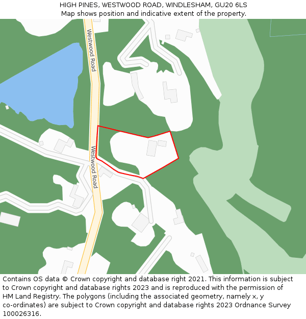 HIGH PINES, WESTWOOD ROAD, WINDLESHAM, GU20 6LS: Location map and indicative extent of plot