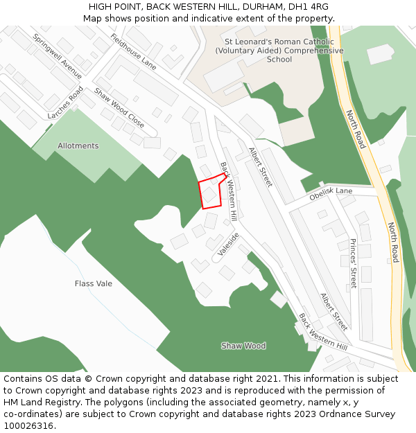 HIGH POINT, BACK WESTERN HILL, DURHAM, DH1 4RG: Location map and indicative extent of plot