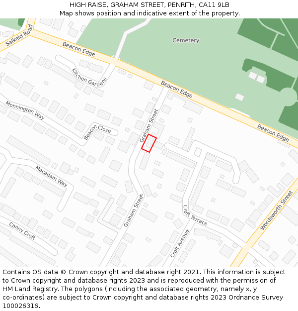HIGH RAISE, GRAHAM STREET, PENRITH, CA11 9LB: Location map and indicative extent of plot