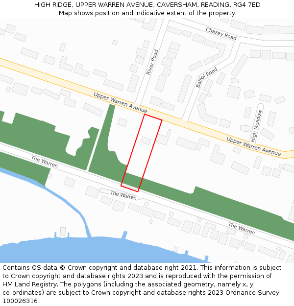 HIGH RIDGE, UPPER WARREN AVENUE, CAVERSHAM, READING, RG4 7ED: Location map and indicative extent of plot