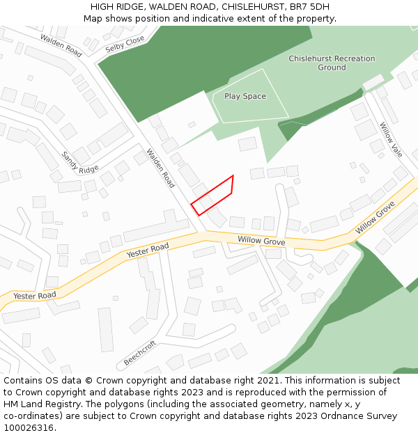 HIGH RIDGE, WALDEN ROAD, CHISLEHURST, BR7 5DH: Location map and indicative extent of plot