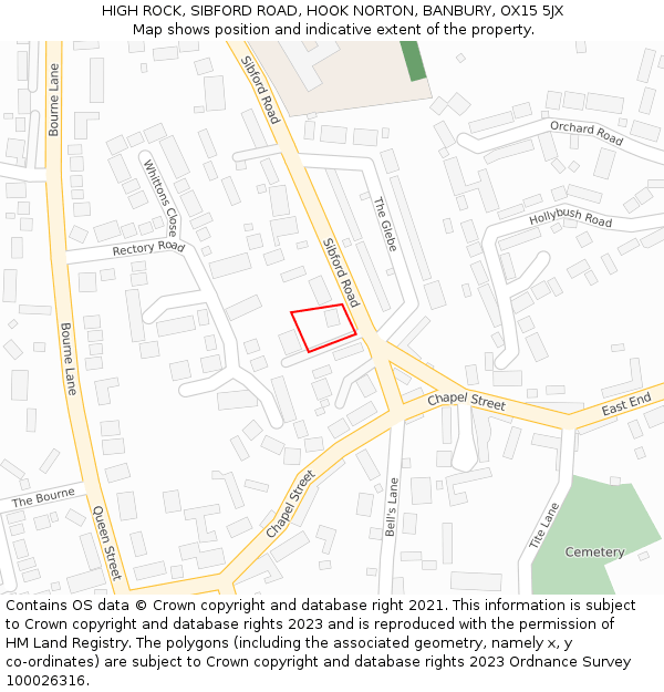 HIGH ROCK, SIBFORD ROAD, HOOK NORTON, BANBURY, OX15 5JX: Location map and indicative extent of plot