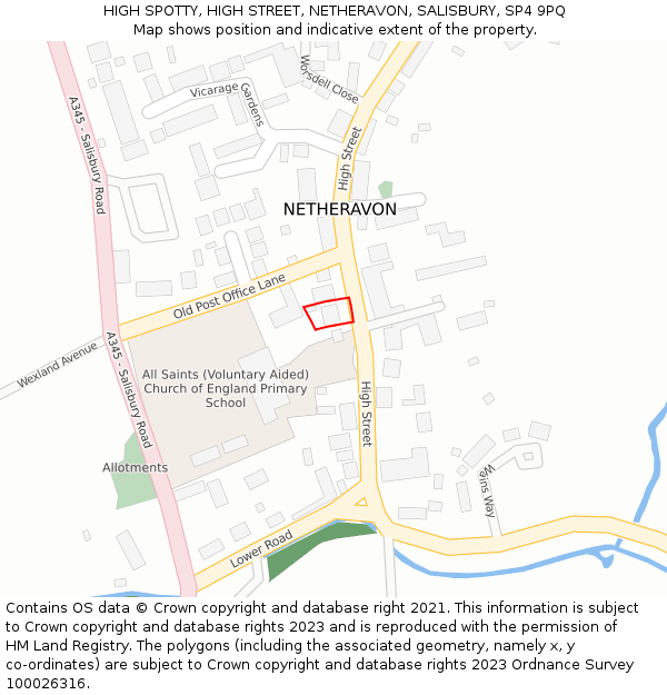 HIGH SPOTTY, HIGH STREET, NETHERAVON, SALISBURY, SP4 9PQ: Location map and indicative extent of plot