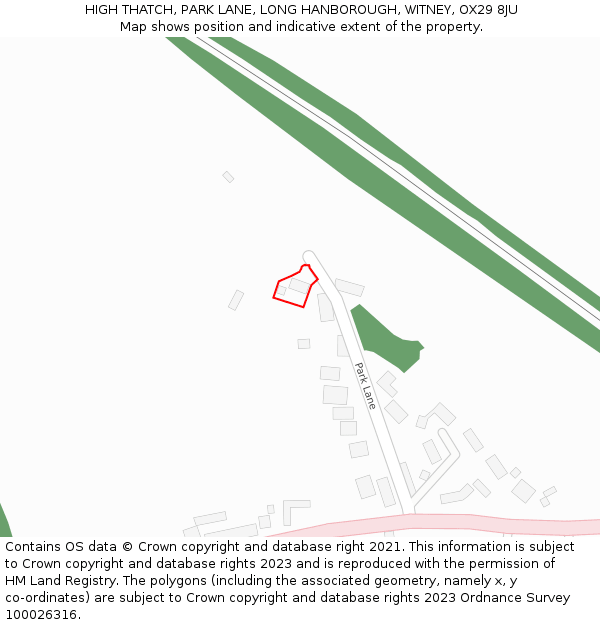 HIGH THATCH, PARK LANE, LONG HANBOROUGH, WITNEY, OX29 8JU: Location map and indicative extent of plot