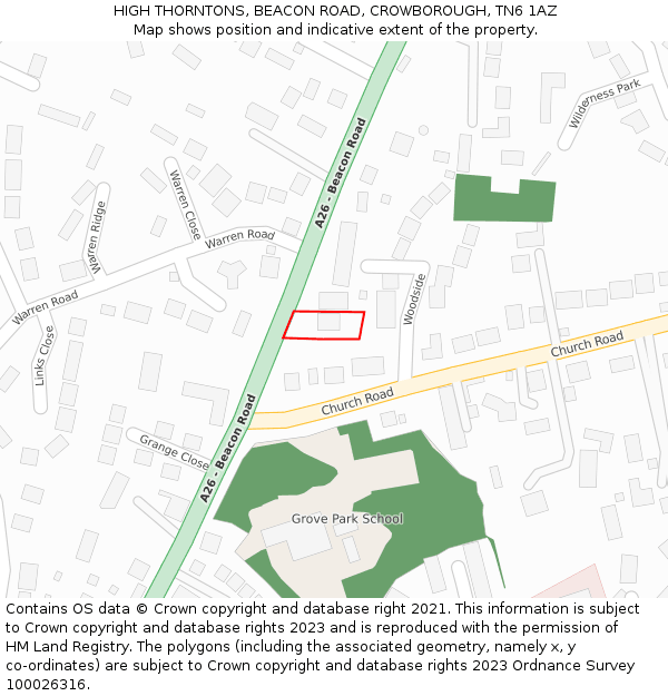 HIGH THORNTONS, BEACON ROAD, CROWBOROUGH, TN6 1AZ: Location map and indicative extent of plot