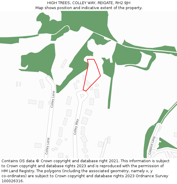 HIGH TREES, COLLEY WAY, REIGATE, RH2 9JH: Location map and indicative extent of plot