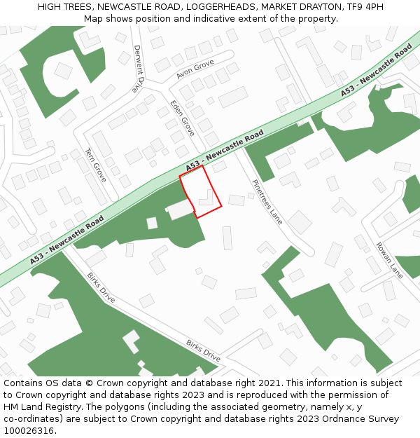HIGH TREES, NEWCASTLE ROAD, LOGGERHEADS, MARKET DRAYTON, TF9 4PH: Location map and indicative extent of plot