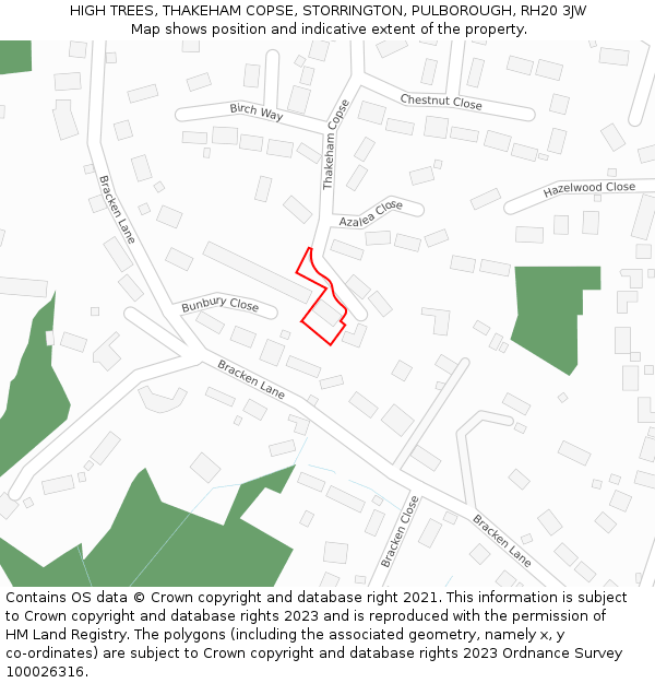 HIGH TREES, THAKEHAM COPSE, STORRINGTON, PULBOROUGH, RH20 3JW: Location map and indicative extent of plot