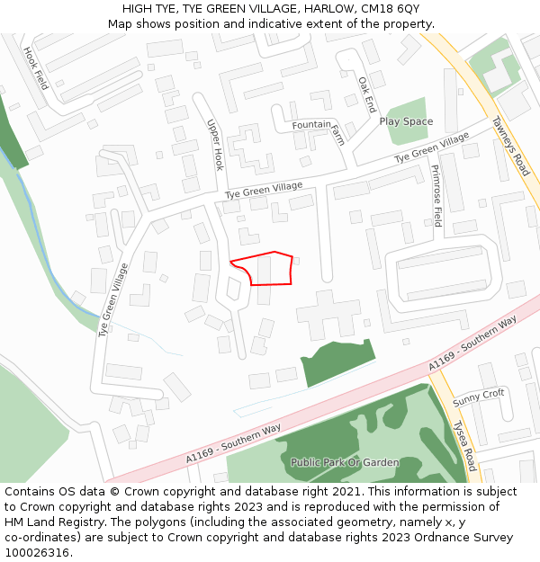 HIGH TYE, TYE GREEN VILLAGE, HARLOW, CM18 6QY: Location map and indicative extent of plot