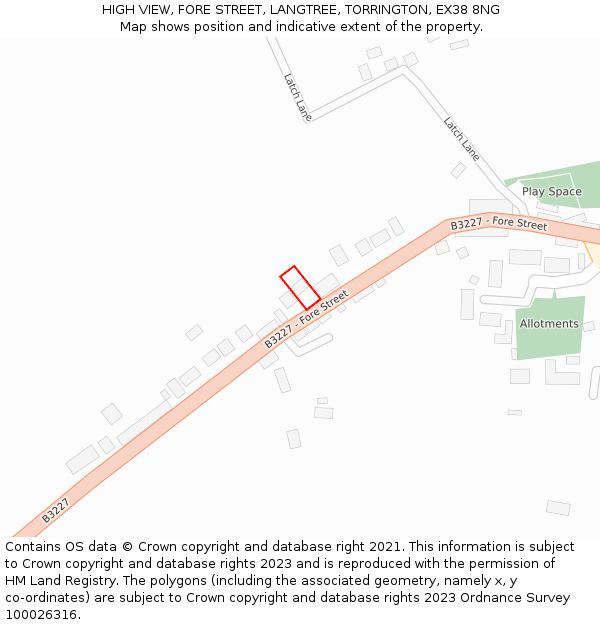 HIGH VIEW, FORE STREET, LANGTREE, TORRINGTON, EX38 8NG: Location map and indicative extent of plot