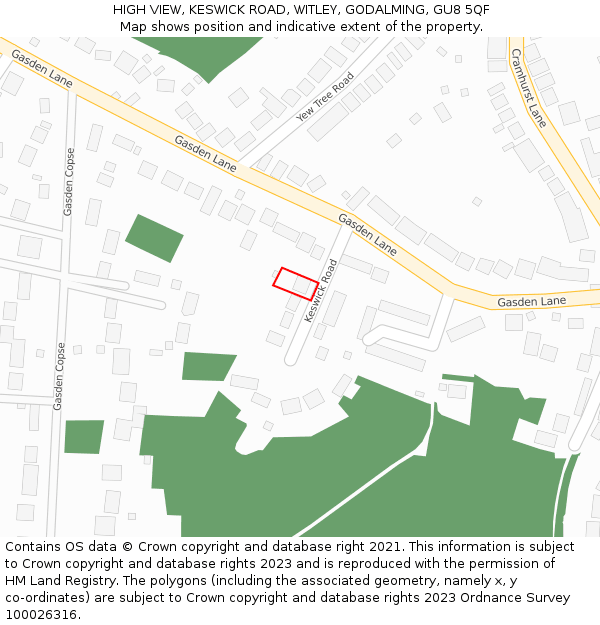 HIGH VIEW, KESWICK ROAD, WITLEY, GODALMING, GU8 5QF: Location map and indicative extent of plot